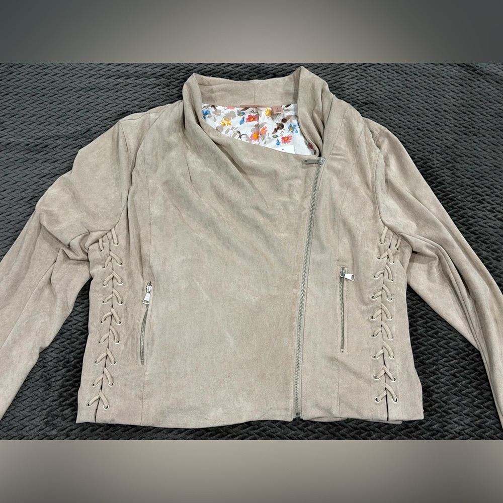 Women’s Willow & Root Faux Suede Moto Jacket Lace-Up Detail, Size L, NWT